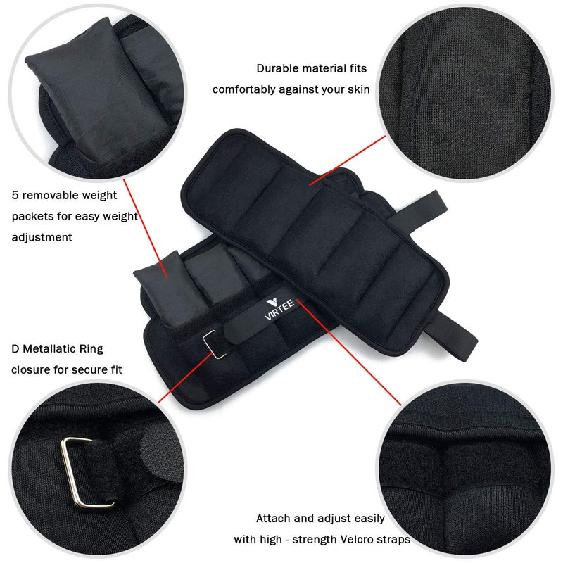 Virtee Adjustable Ankle Weights for Women Men Kids, Wrist Weight Set 1-5 lbs (1 Pair) with Removable Weight for Jogging, Walking, Gymnastic, Workout, 0.5-2.5 lbs Each Pack, 2 Pack - Image 3